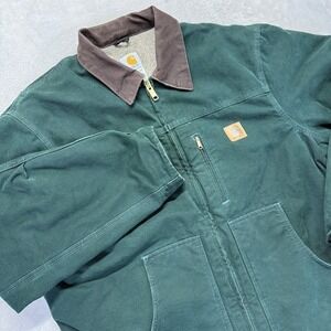 VTG Carhartt Jacket Men XLT Green Sandstone Ridge Chore Coat Sherpa Collared